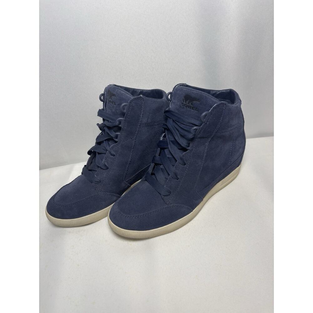 Sorel Out N About Wedge Booties Womens Size 9 Blue Suede Hidden Heel Shoes